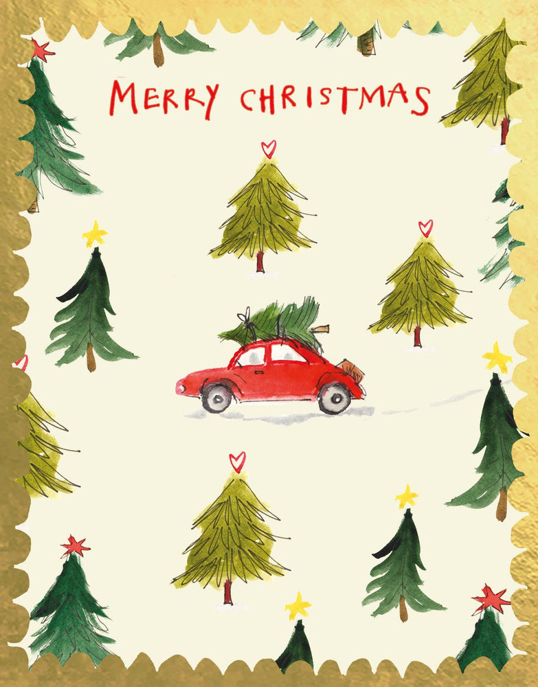 'Xmas Car and Trees' Greetings Card