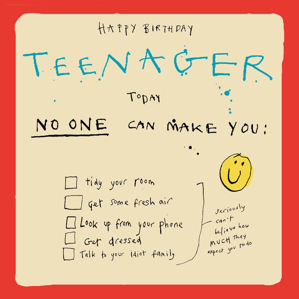 'Teenage Birthday Checklist' Greetings Card