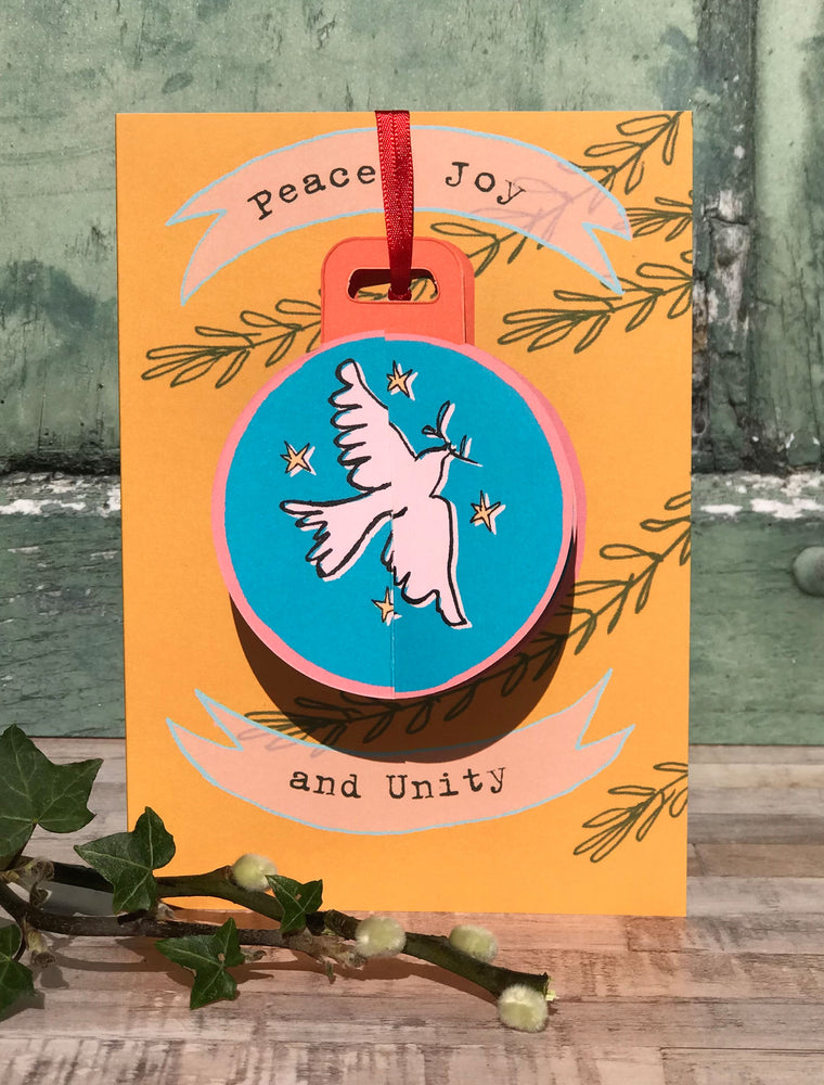 Peace Joy and Unity' Christmas POP-UP Bauble card