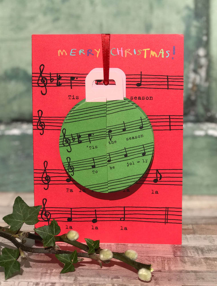 'Tis The Season Score' Christmas POP-UP Bauble card