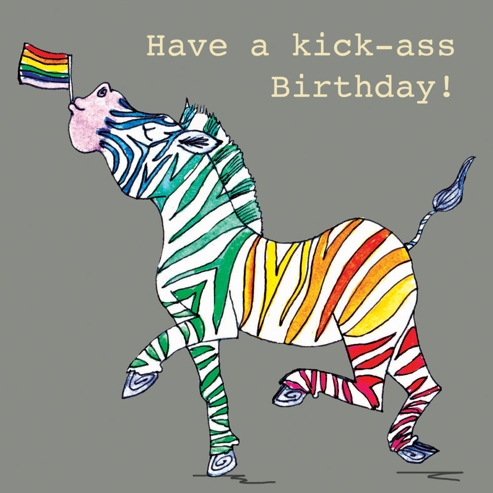 'Zebra Kick Ass Birthday' Greetings Card