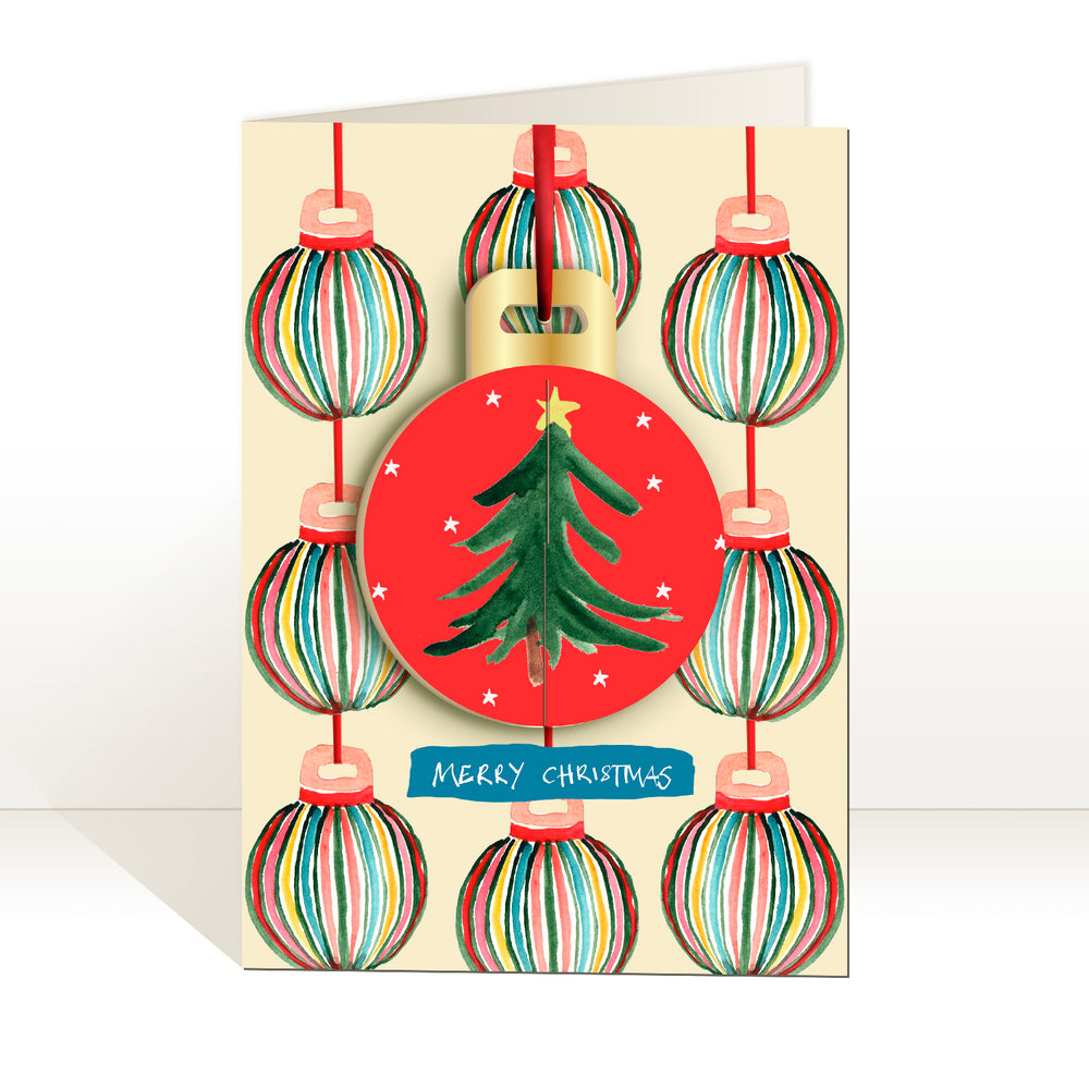 'Striped Ornament' Christmas POP-UP Bauble card