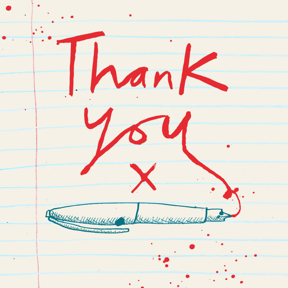 'Thank You Red Ink' Greetings Card
