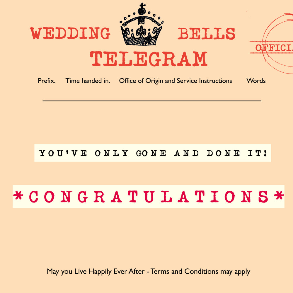 'Wedding Bells' Greetings Card,Telegraphic