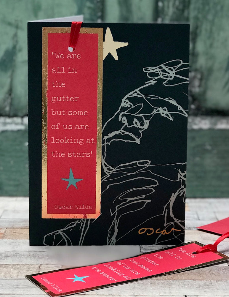 
                
                    Load image into Gallery viewer, &amp;#39;Looking At Stars, Oscar Wilde&amp;#39; Greetings Card with foiled bookmark
                
            