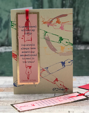 
                
                    Load image into Gallery viewer, &amp;#39;Sensational Diary, Oscar Wilde&amp;#39; Greetings Card with foiled bookmark
                
            