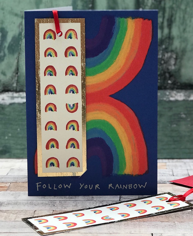 ' Follow Your Rainbow ' Greetings Card with foiled bookmark