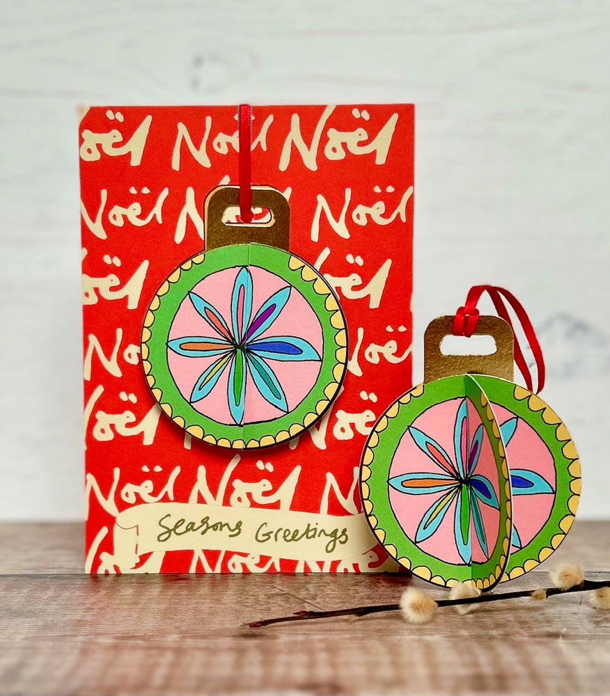 'Red Noël' Christmas POP-UP Bauble card